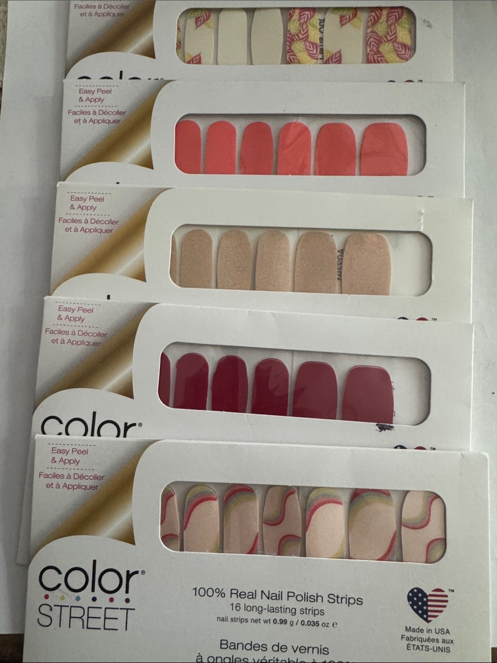 Color Street Nail Polish Strips — Coral, Nude, Red & Pink Swirl Mix